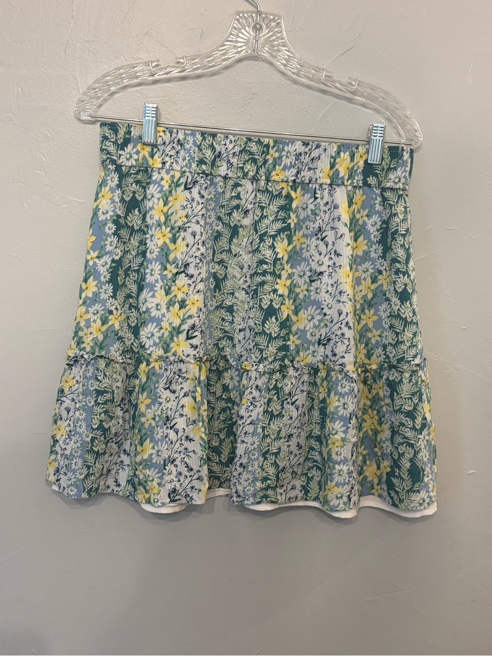 LOFT Floral Tiered Mini Skirt in Green, Yellow & White